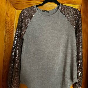 Fashion Union Gray Sequin Sleeve Blouse